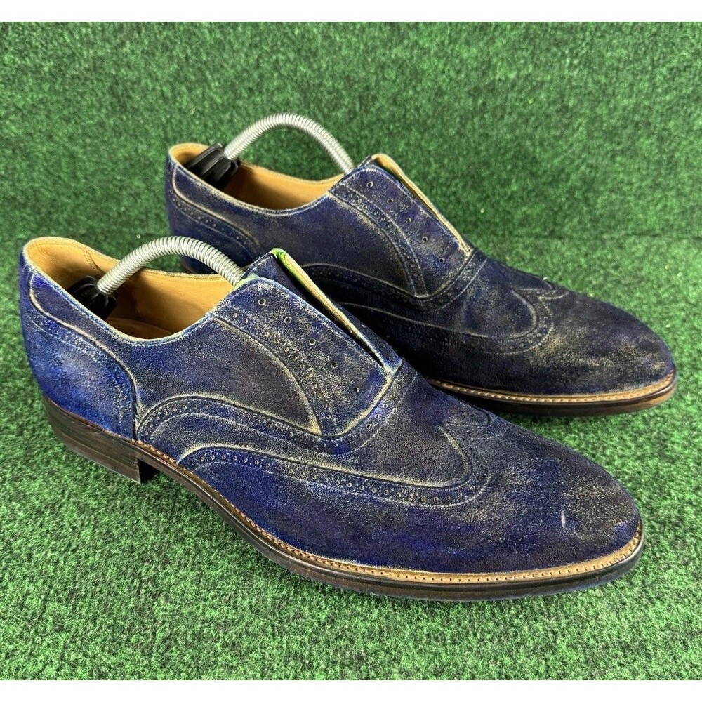 Peal & Co Brooks Brothers Suede Wingtip Shoes Navy Blue Dyed 11 D No Laces